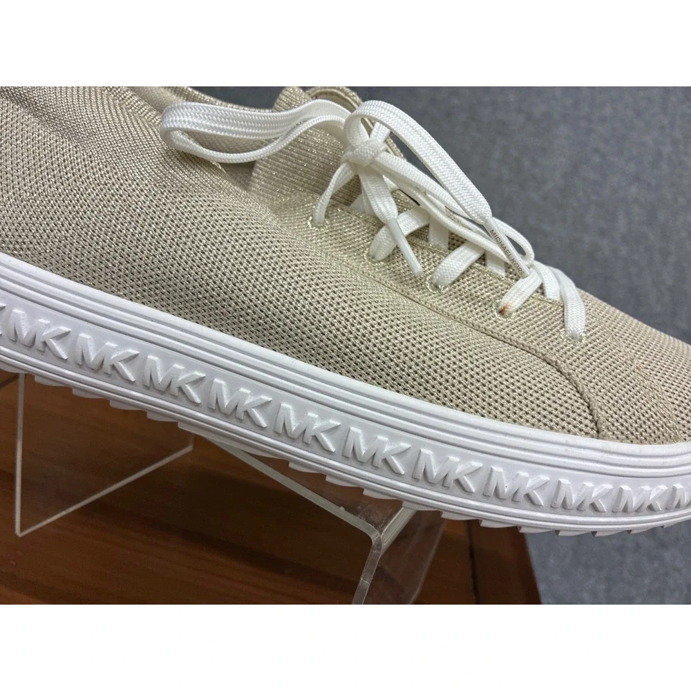 Michael Kors Bodie Knit Lace Up Sneakers Champagne Gold Logo Platform 11